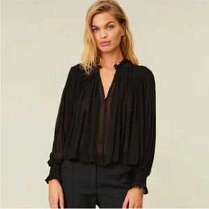NWT LoveShackFancy Fernanda Sheer Flowy Black Blouse Ruffle Collar - M